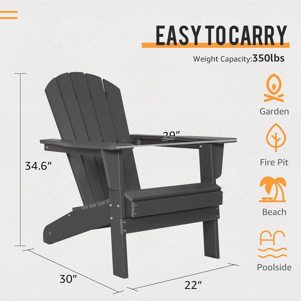 Black Set of 2 Plastic Resin Adirondack Chairs V468318