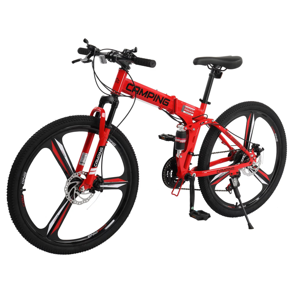 26 inch 21 Speeds Folding Mountain Bike High Carbon Steel Red K793