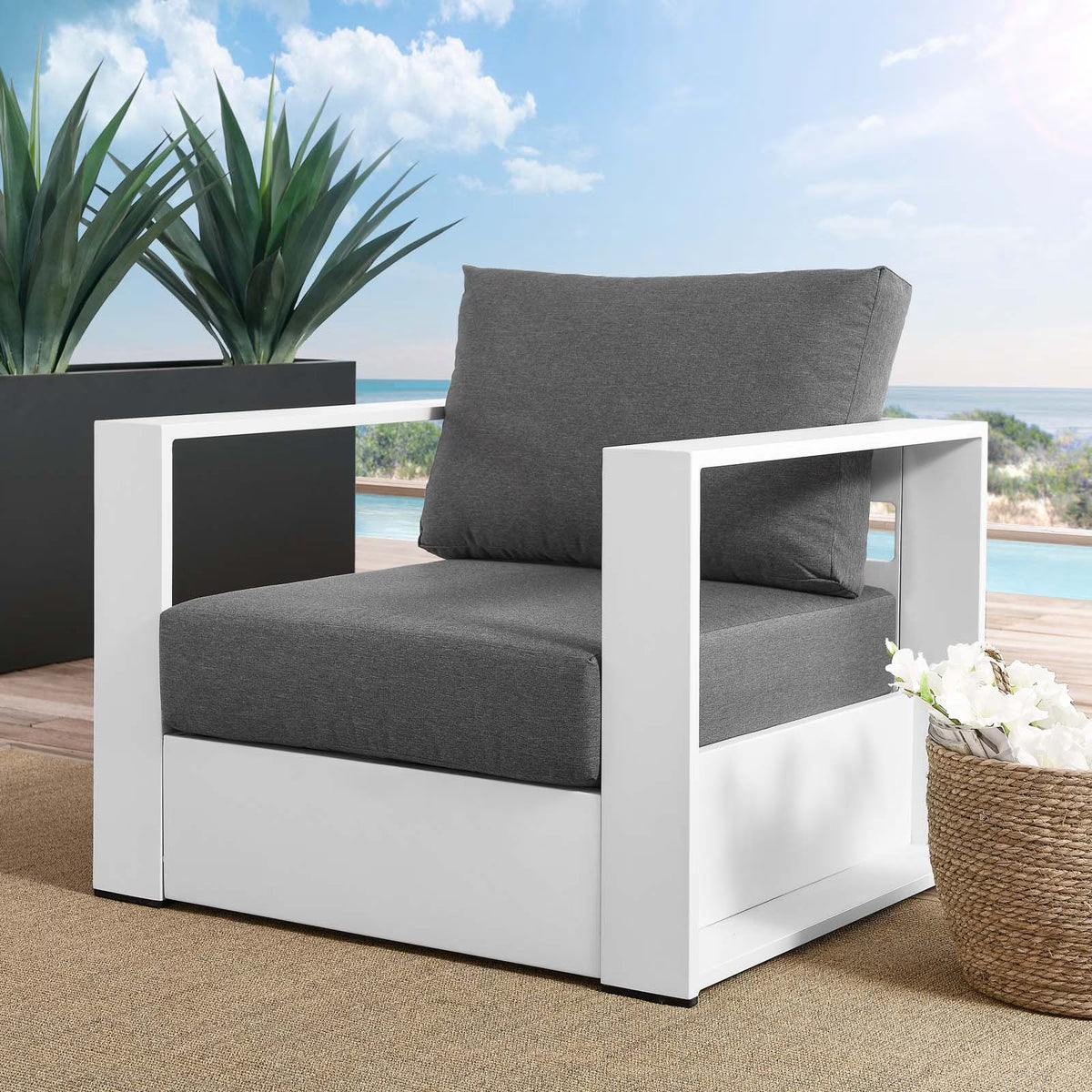 White Powder-Coated Aluminum Armchair T6148