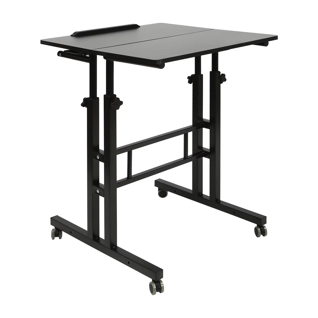 24" Mobile Stand Up Desk Adjustable Height Small Storage Desk with Wheels Black X47652