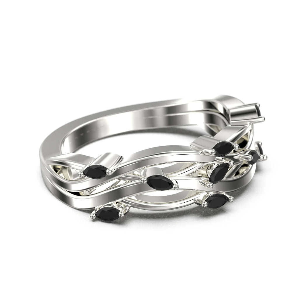 Marquise Black Diamond Moissanite Wedding Ring 18K White Gold Over Silver Z4415