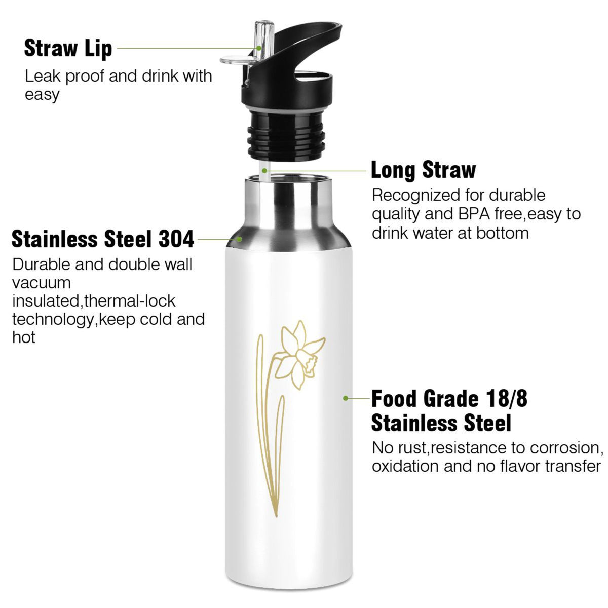 Stainless Steel Insulated Water Bottle with Straw Lid R488802