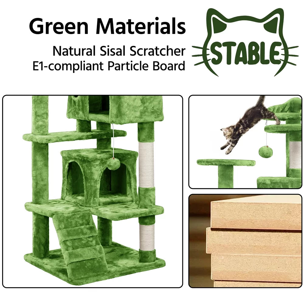 Green 54" Cat Tree with 2 Condos K418
