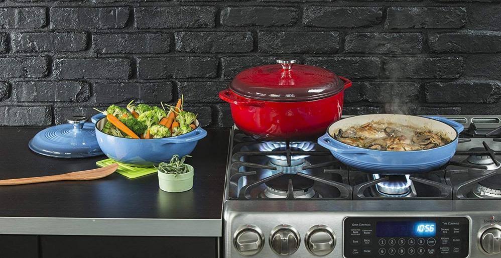 Enameled Cast Iron Covered Casserole 3-Quart Red S487726