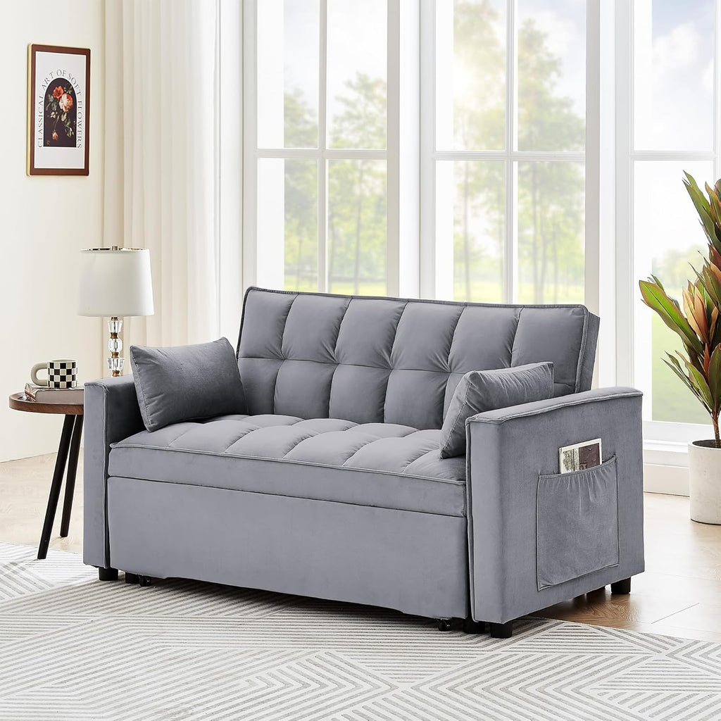 Tufted Velvet Convertible Sleeper Sofa Bed with Pullout Bed Y801