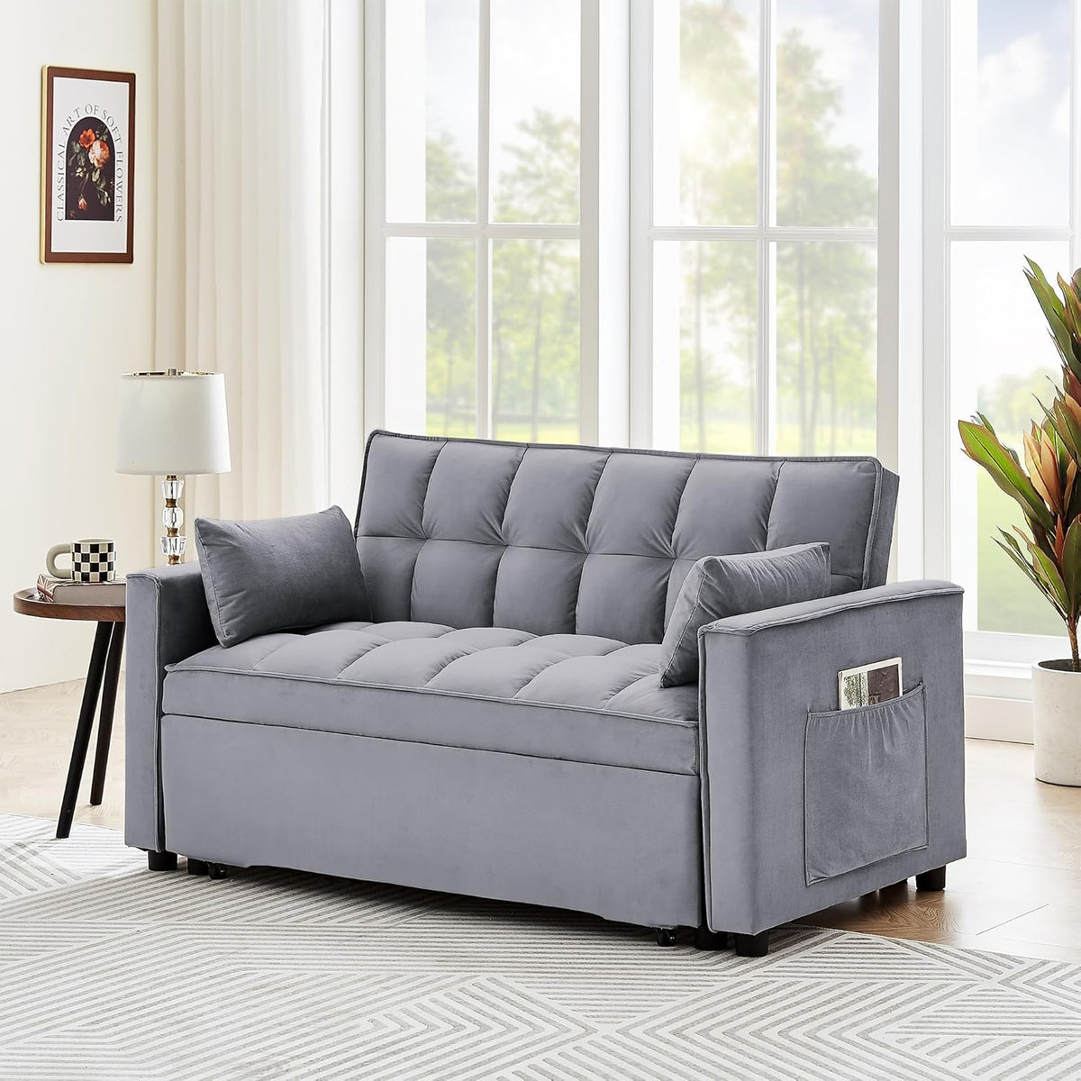 Tufted Velvet Convertible Sleeper Sofa Bed with Pullout Bed Y801