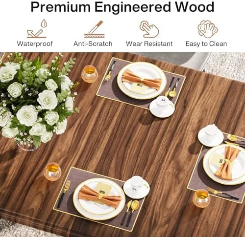 63-Inch Wood Dining Table with Metal Legs O894759
