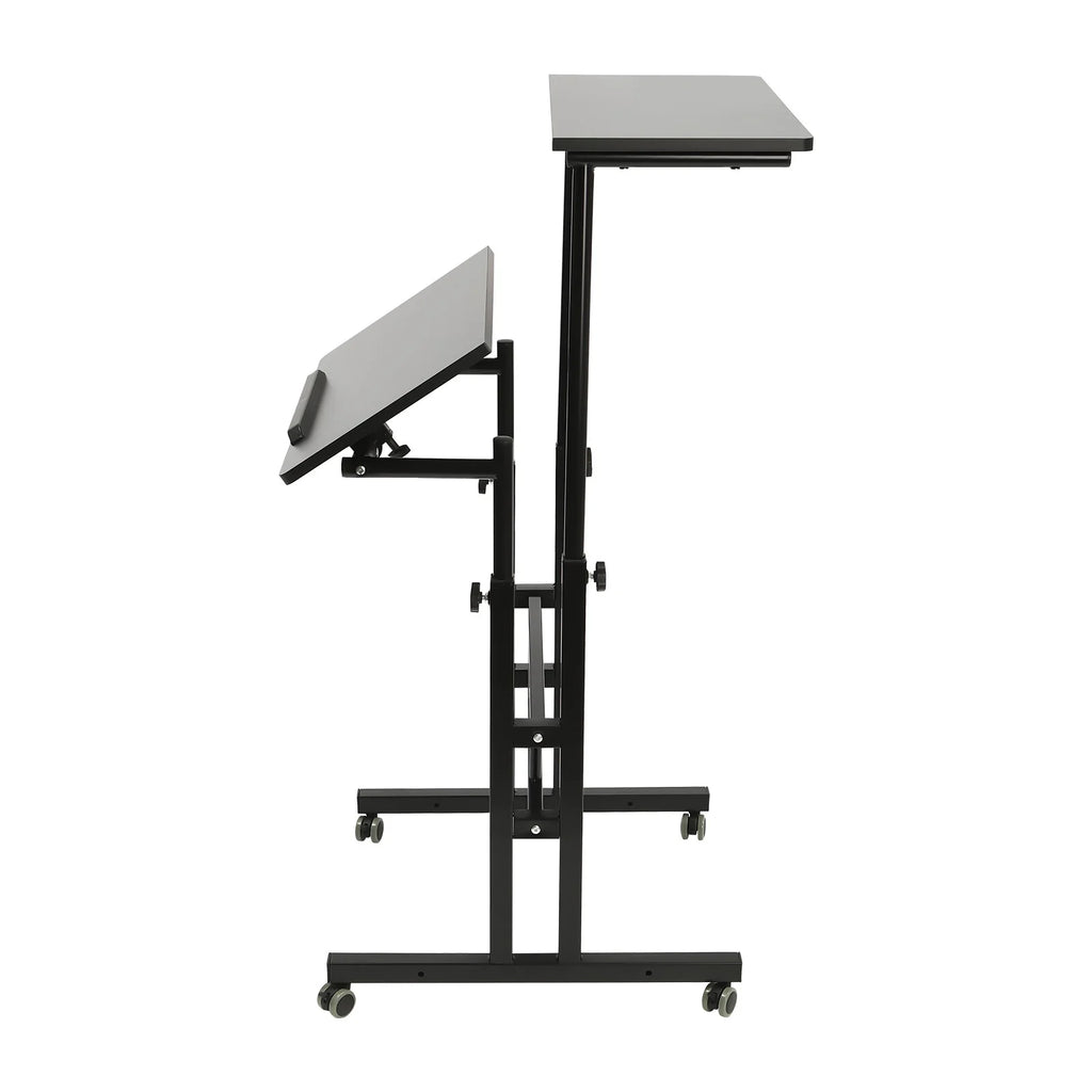 24" Mobile Stand Up Desk Adjustable Height Small Storage Desk with Wheels Black X47652