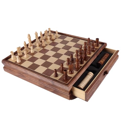 16" Wooden Folding Chess Checker Backgammon Board Game Set F314431