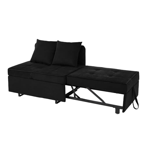 Dark Grey Velvet 4-in-1 Convertible Sofa Bed with 2 Throw Pillow F16569