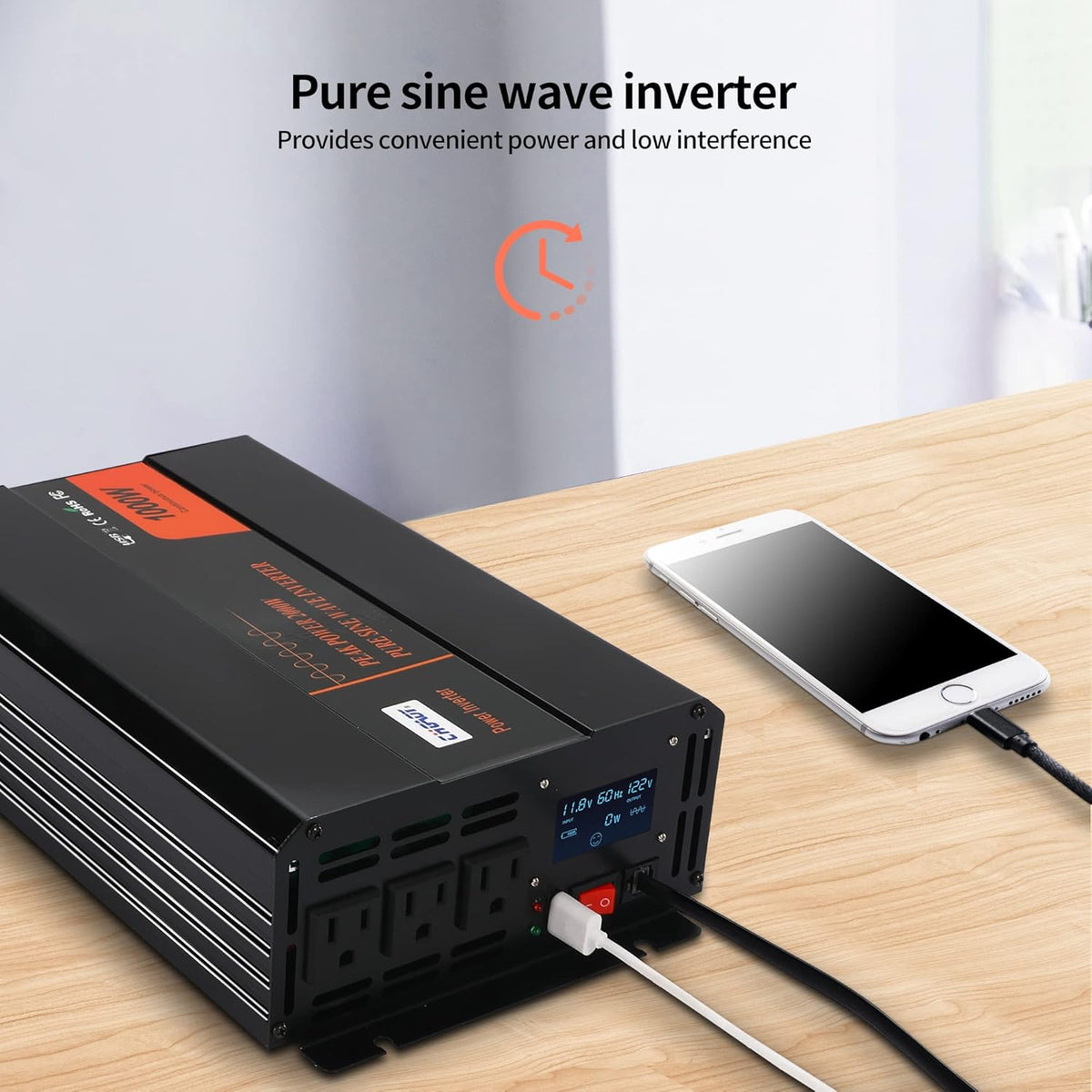 1000W Pure Sine Wave Power Inverter DC 12V to AC 120V with LCD Display Remote Control USB Port D121801
