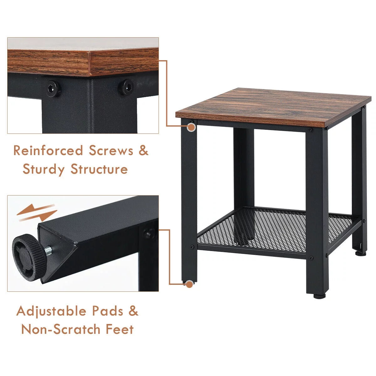 Set of 2 Black 2 Tier Side Table with Storage Shelf H98993