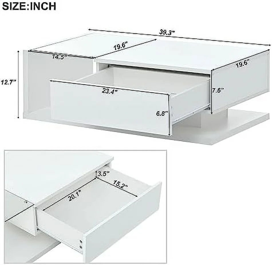 White Black 2-Layer Coffee Table with Removable Tray O827300