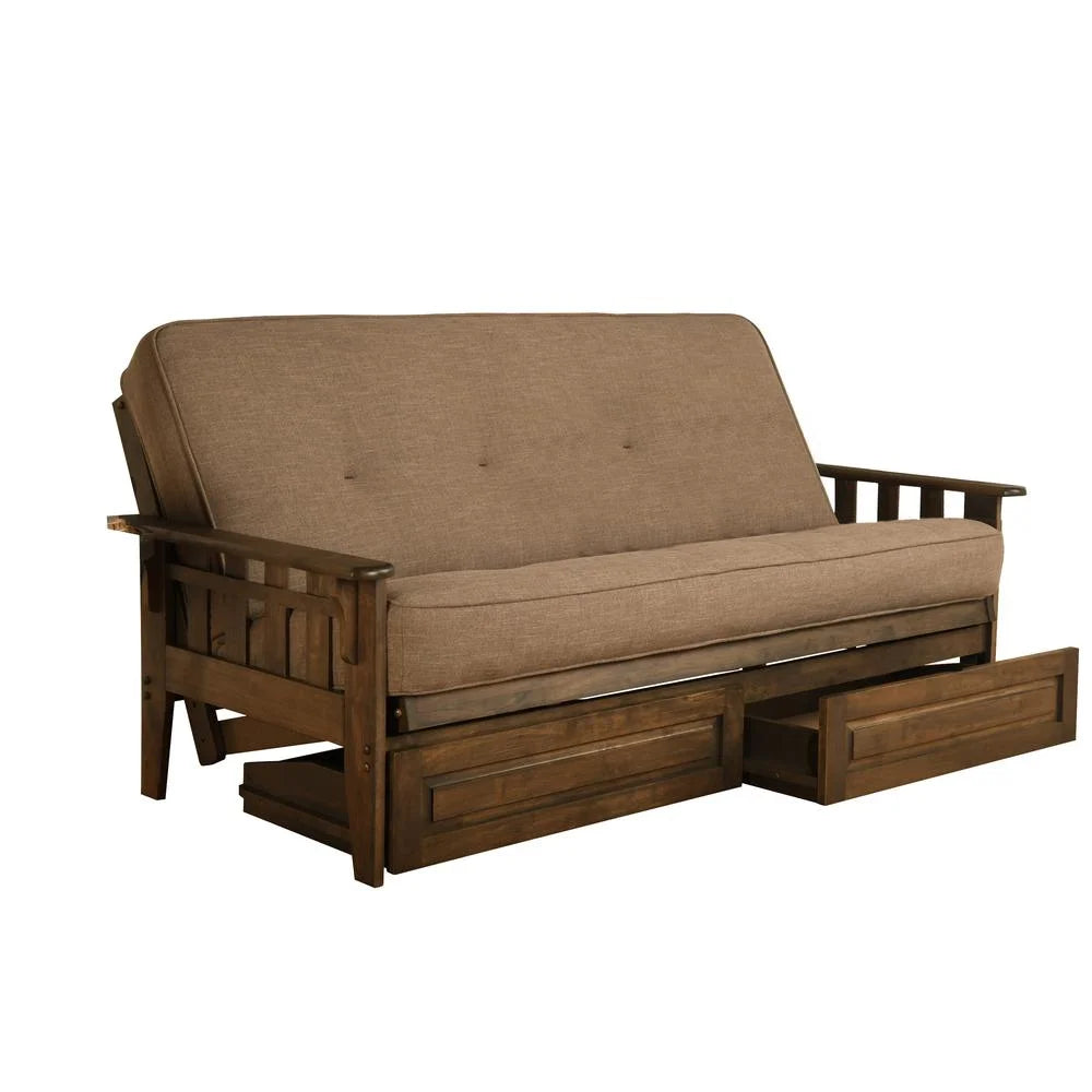 Stone Gray/Walnut Linen Fabric Mattress Frame K338