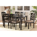 Sand Fabric Upholstered Dark Brown Wood 7-Piece Dining Set U20601