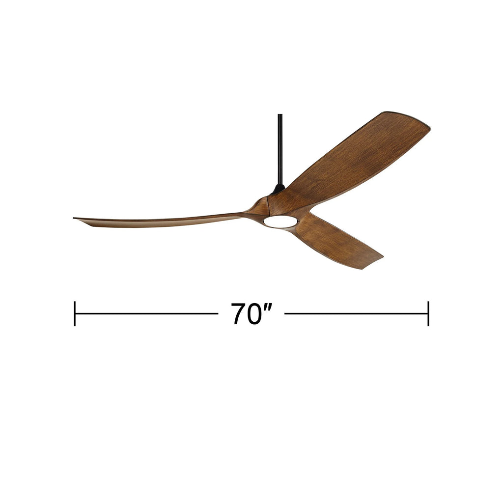 70" Black Koa Damp Rated Indoor Outdoor Ceiling Fan with Dimmable LED Light Remote D83639
