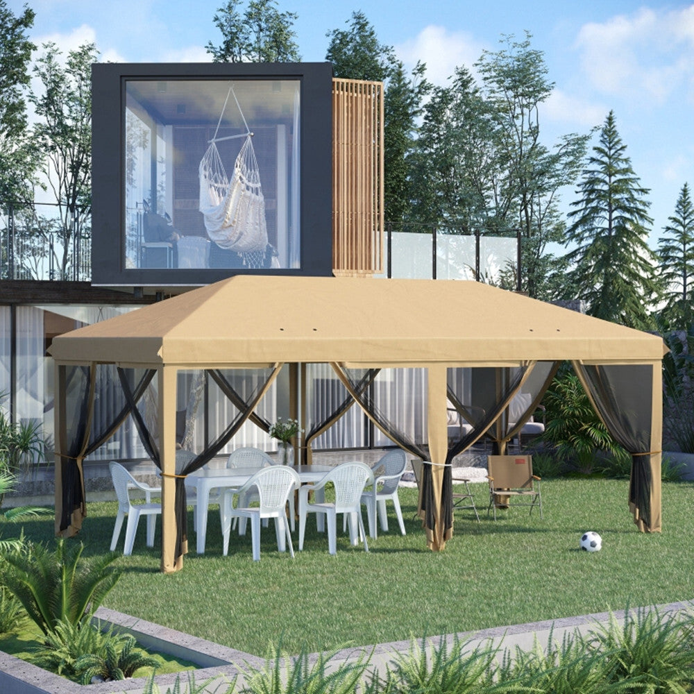 Beige Pop up Canopy Tent with Netting L253