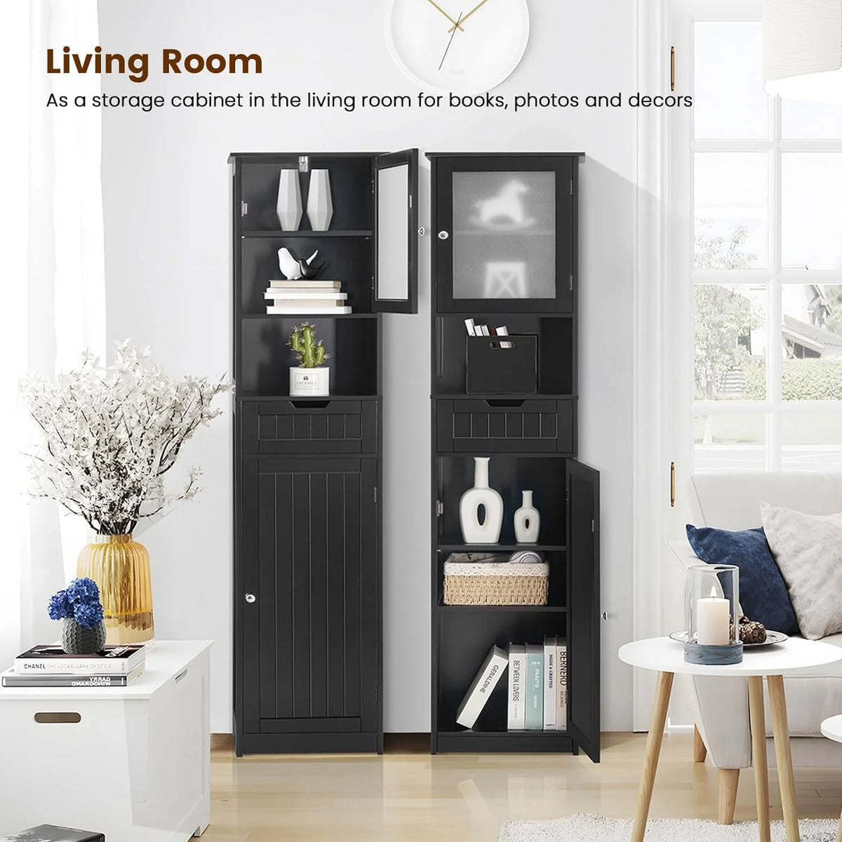 67.2" H Black Bathroom Storage Cabinet with 2 Doors & 1 Drawer Z8624