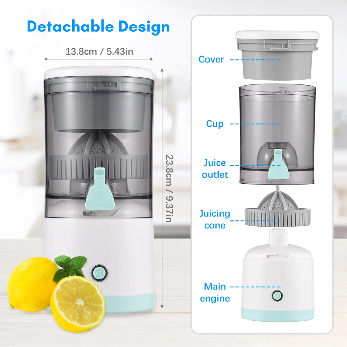 Electric Orange Juice Squeezer Portable Citrus Juicer USB Powered Detachable Washable X2390