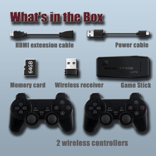 Wireless Retro Game Console with Built in Games, 4K HDMI Output, 9 Emulators, Dual 2.4G Wireless Controllers Y288