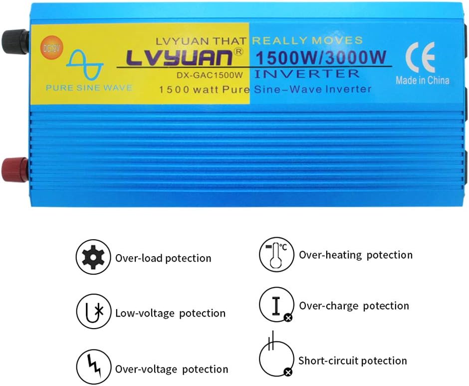 1500W Pure Sine Wave Power Inverter 12V DC to 110V AC with 3 AC Outlets O788791