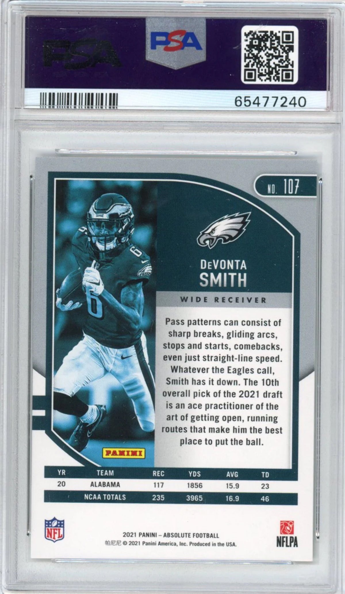 2021 Panini Absolute DeVonta Smith #107 Rookie RC Football Card PSA 9 Mint G786