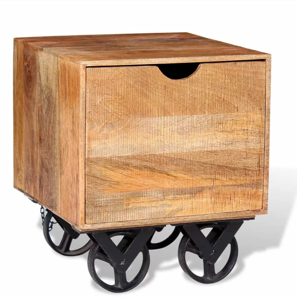 Solid Mango Wood Side Table with Drawer Wheels P851160