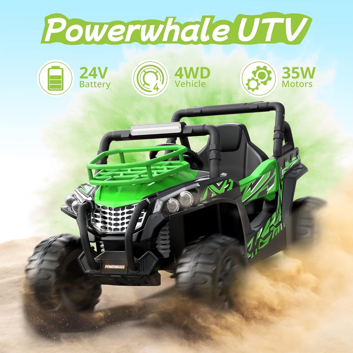 24V UTV Battery Powered Ride On Car with Remote Control 4WD Electric Car, Green, Large C1762