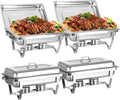 8 Qt 4 Pack Full Size Stainless Steel Chafing Dishes Buffet Set with Folding Frame Stand B37719