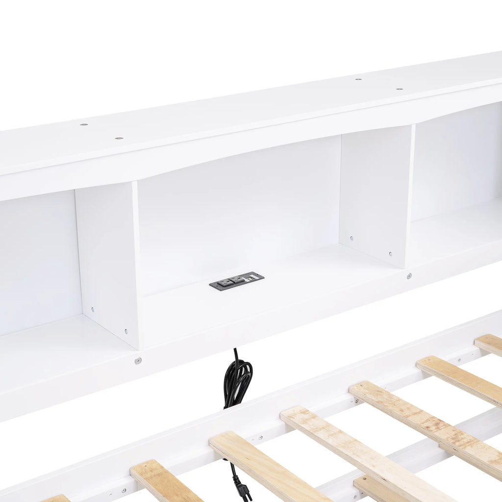 Twin over Twin Size Wood Daybed with Trundle and Storage Cabinets (White) E24116