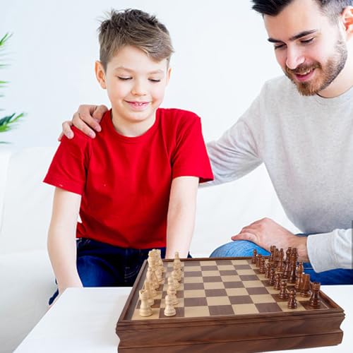 16" Wooden Folding Chess Checker Backgammon Board Game Set F314431