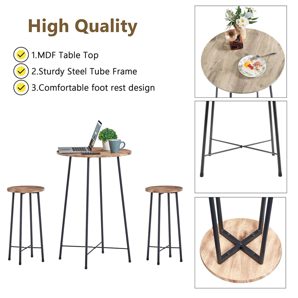 3-Piece Round Bar Table Set with 2 Stools M4842