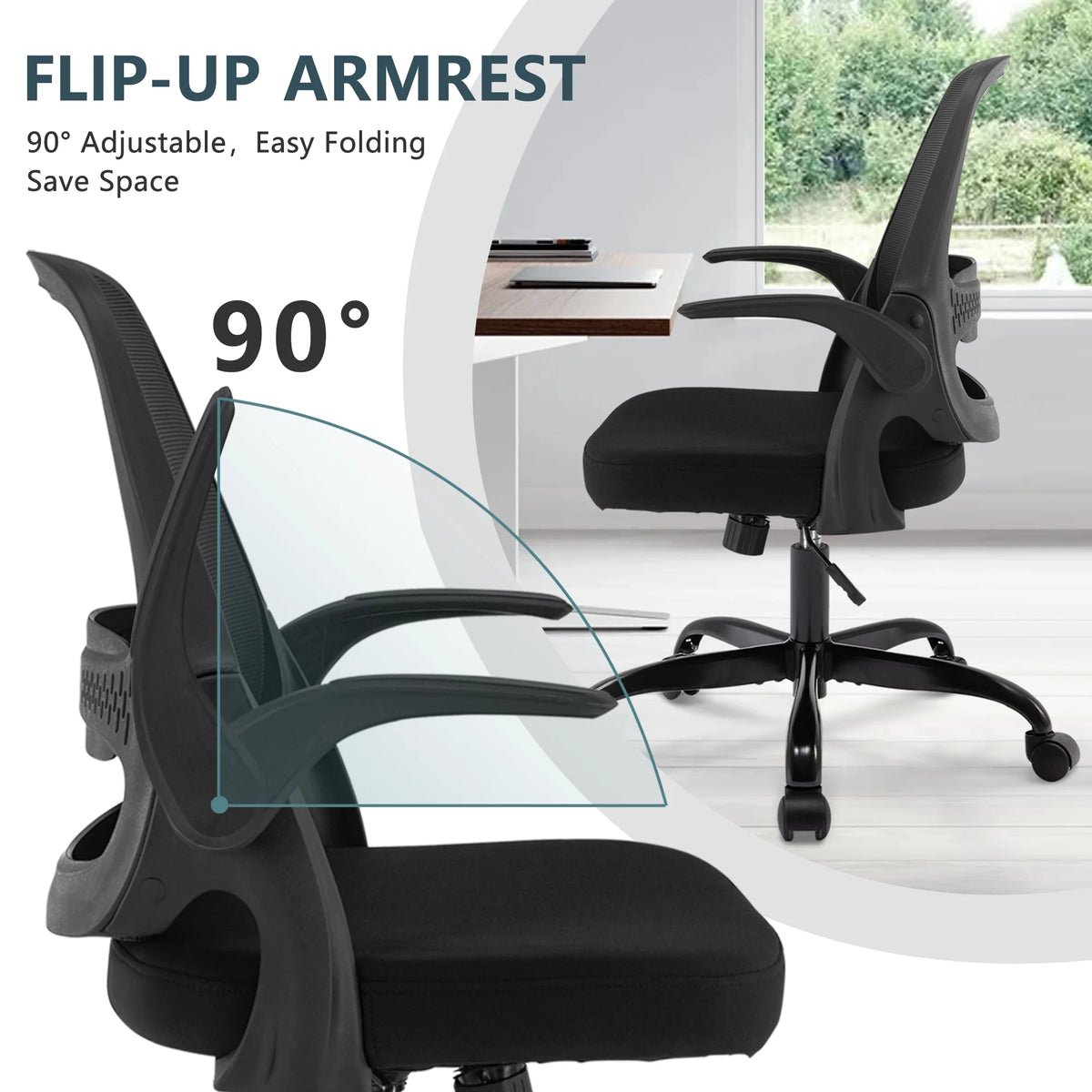 Black Office Chair with Flip-up Armrests V248290