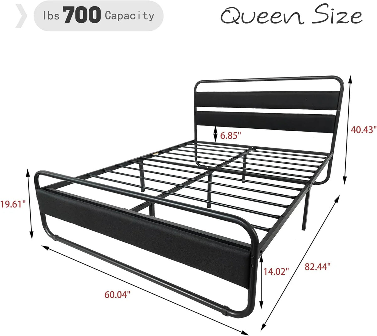 Queen Size Metal Platform Bed Frame with Upholstered Headboard H413