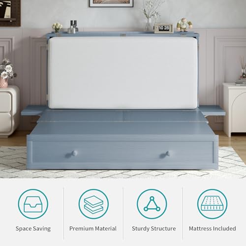 Queen Murphy Bed Cabinet with USB Charging Station and Storage Drawer A5784