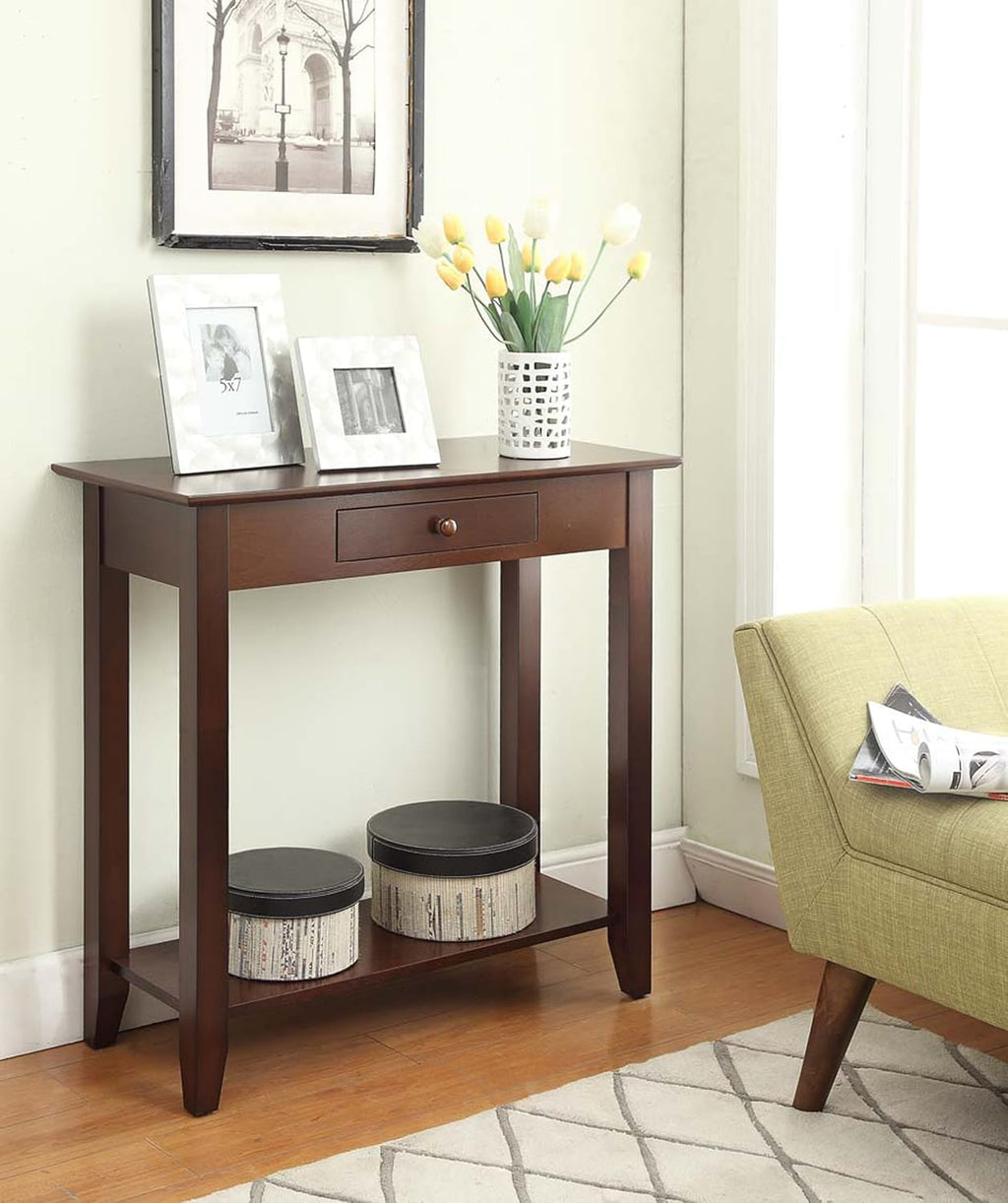 Espresso Hall Table with Drawer and Shelf M3944