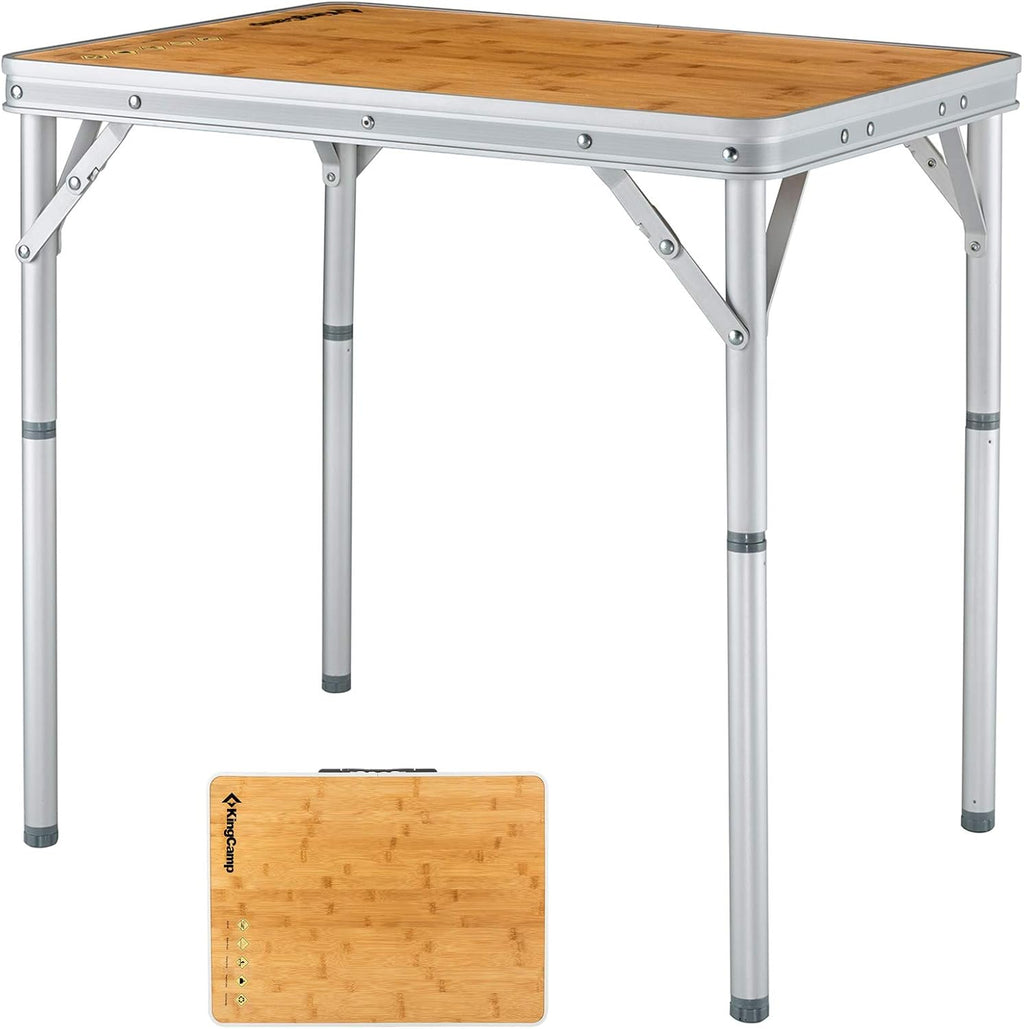 Bamboo Folding Camping Table with Adjustable Height Aluminum Legs M33275