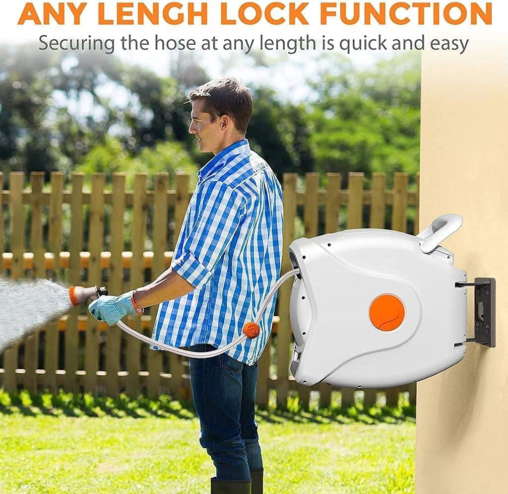 100 FT 1/2 Automatic Rewind Wall Mounted Hose Reel with 8 Patterns Hose Nozzles D60281