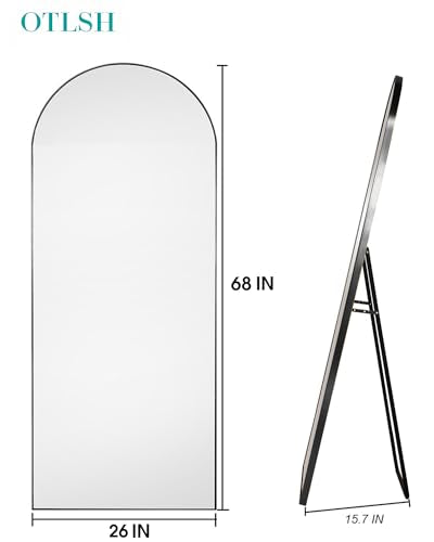 Arched Floor Mirror, 58" Full Length Mirror with Stand, Aluminum Frame - Black K18589