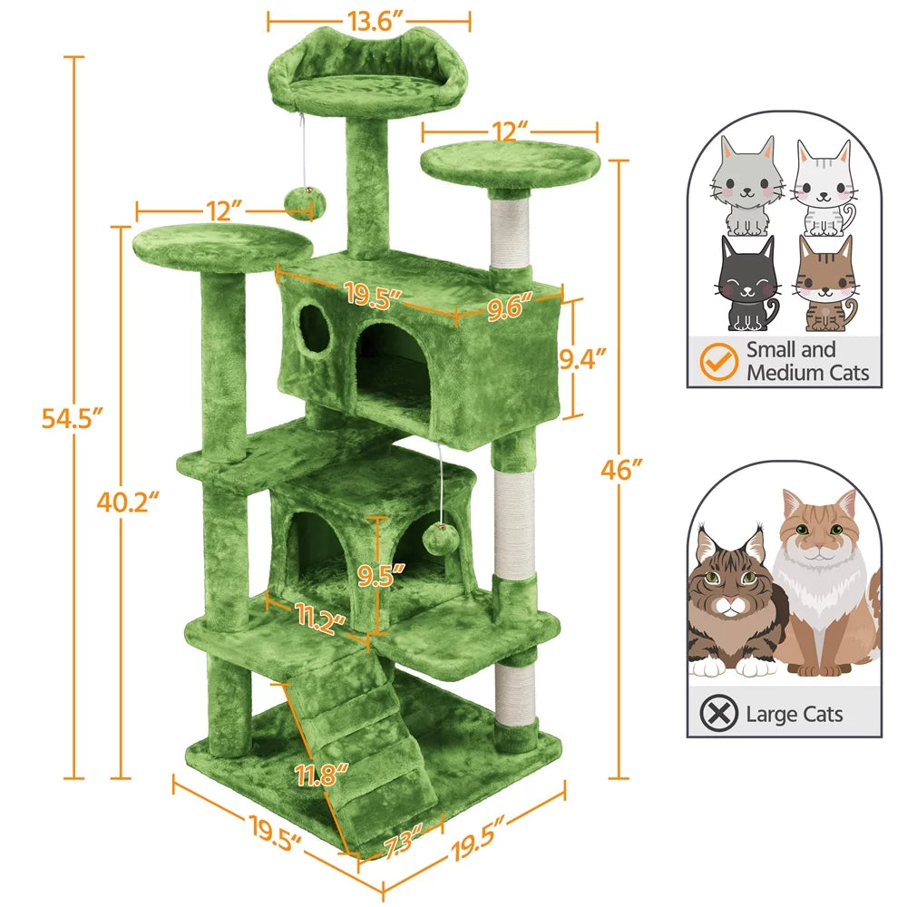 Green 54" Cat Tree with 2 Condos K418