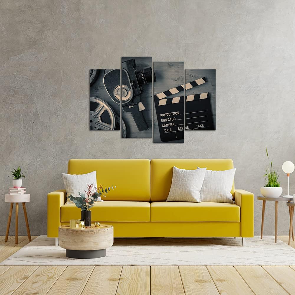 4 Pieces Black and White Film Reels Canvas Wall Art M470