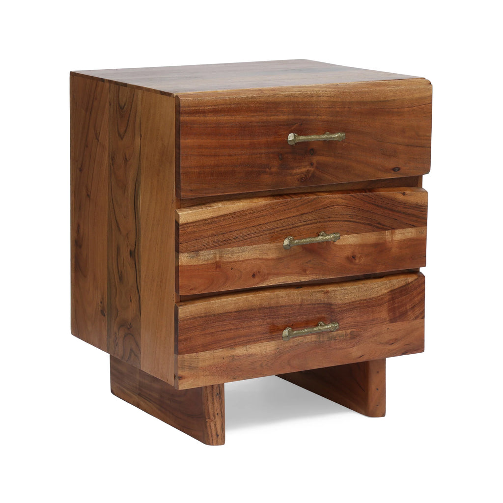 Acacia Wood 3 Drawer Nightstand T675884