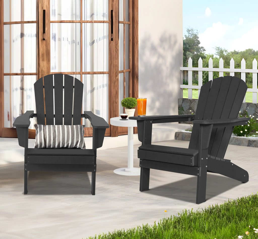 Black Set of 2 Plastic Resin Adirondack Chairs V468318