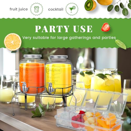 Glass Drink Dispenser Set of 2 1 Gallon with Lid and Spoon F101657