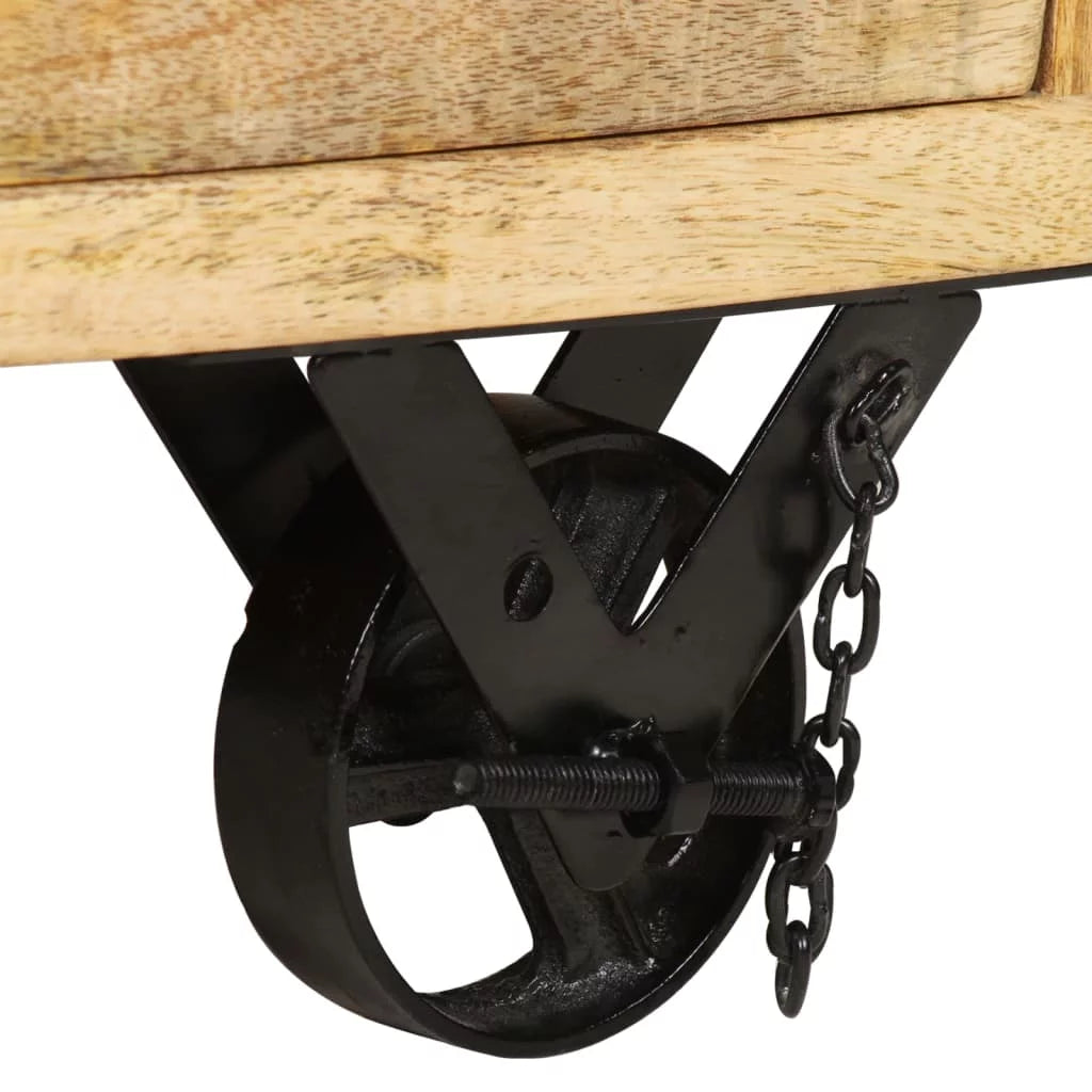 Solid Mango Wood Side Table with Drawer Wheels P851160