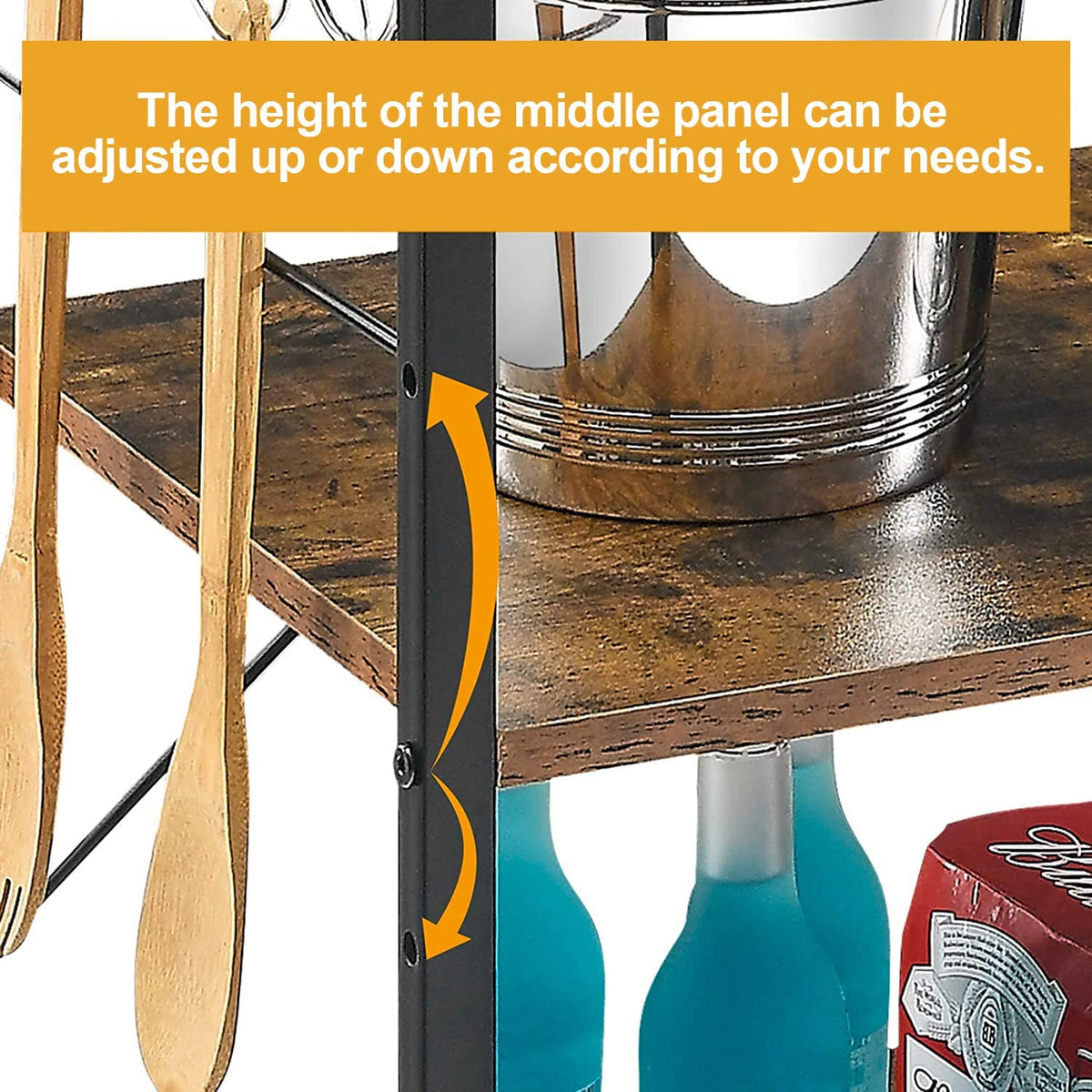 3-Tier Kitchen Utility Storage Shelf with Rolling Wheels, 10 Hooks, Brown F251