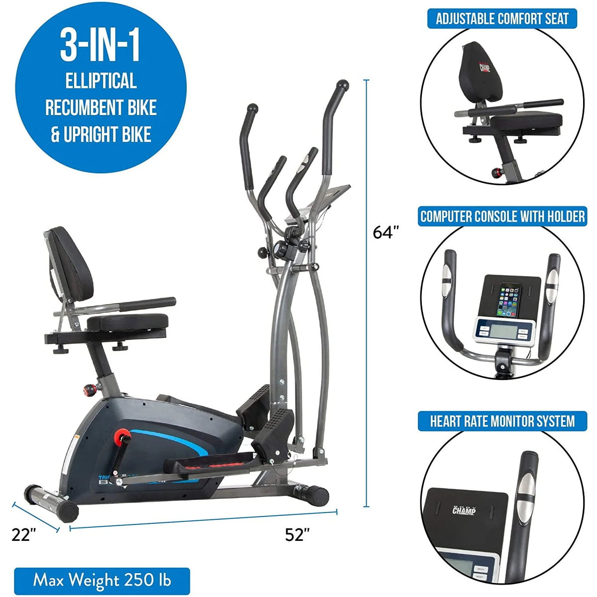 3-in-1 Elliptical Trainer with Magnetic Resistance O41877