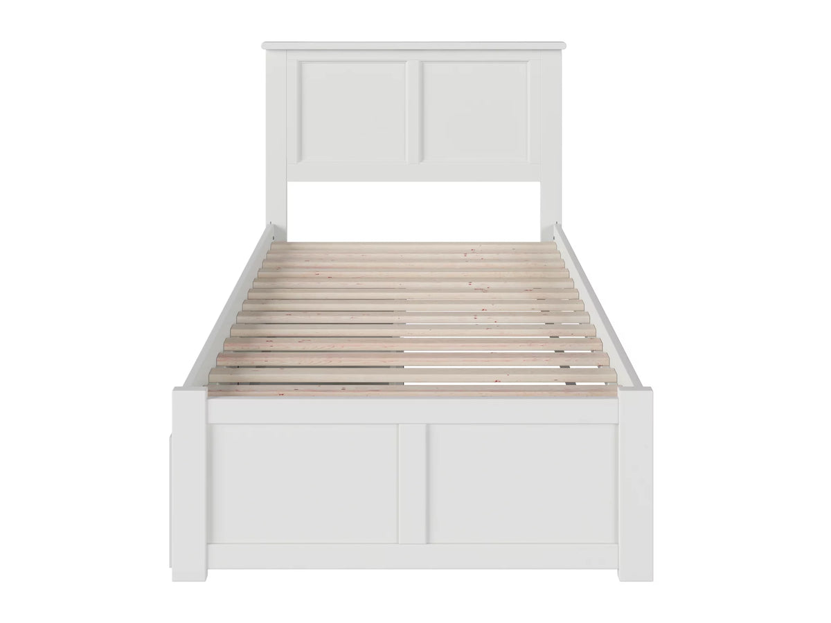 Twin Solid Wood Platform Bed with Footboard & 2 Storage Drawers in White L123