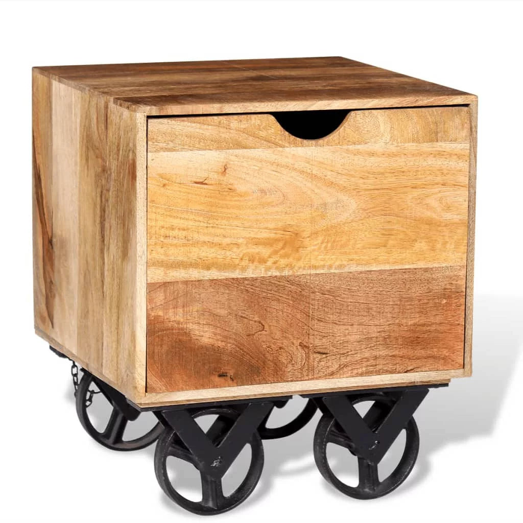 Solid Mango Wood Side Table with Drawer Wheels P851160