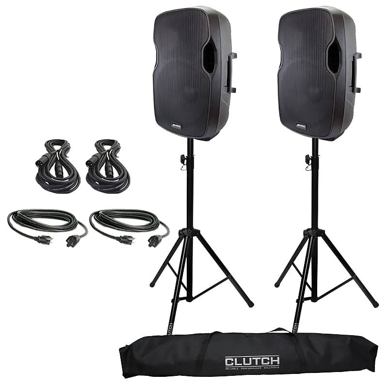 15" Powered DJ PA Speaker Pair with Cables and Stands X106788